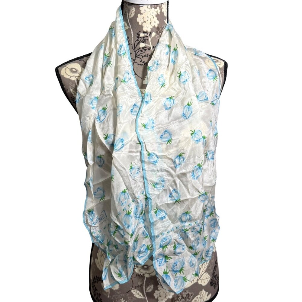 Vintage Diane Von Furstenberg Silk Scarf Sheer Floral Rose Print